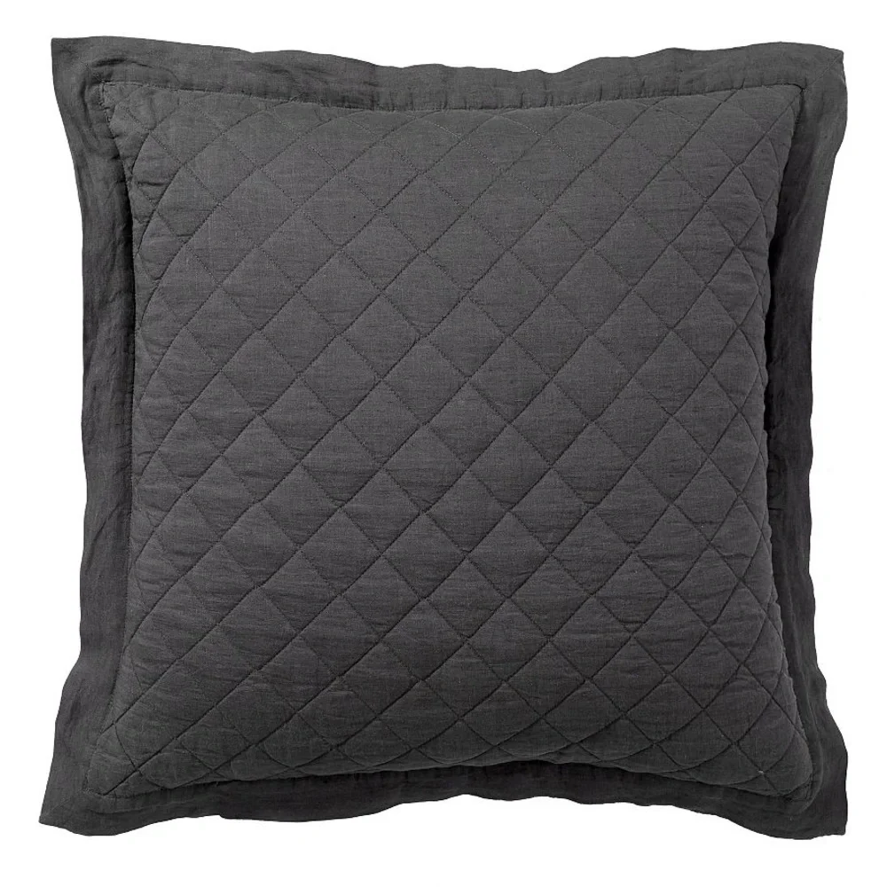 Pottery Barn || Belgian Flax Linen Diamond Quilted‎ Euro Sham Ebony Dark Gray
